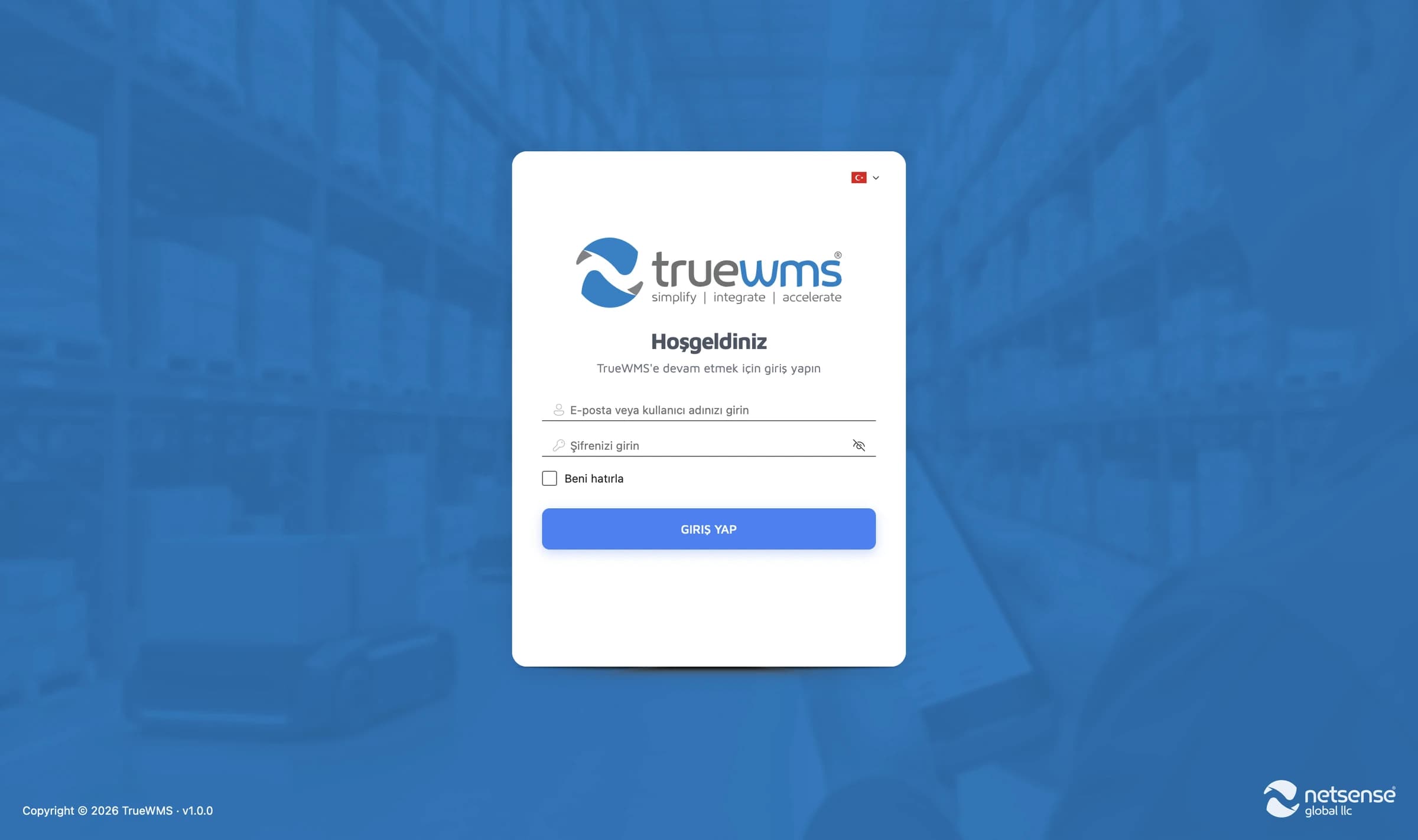 TrueWMS login screen