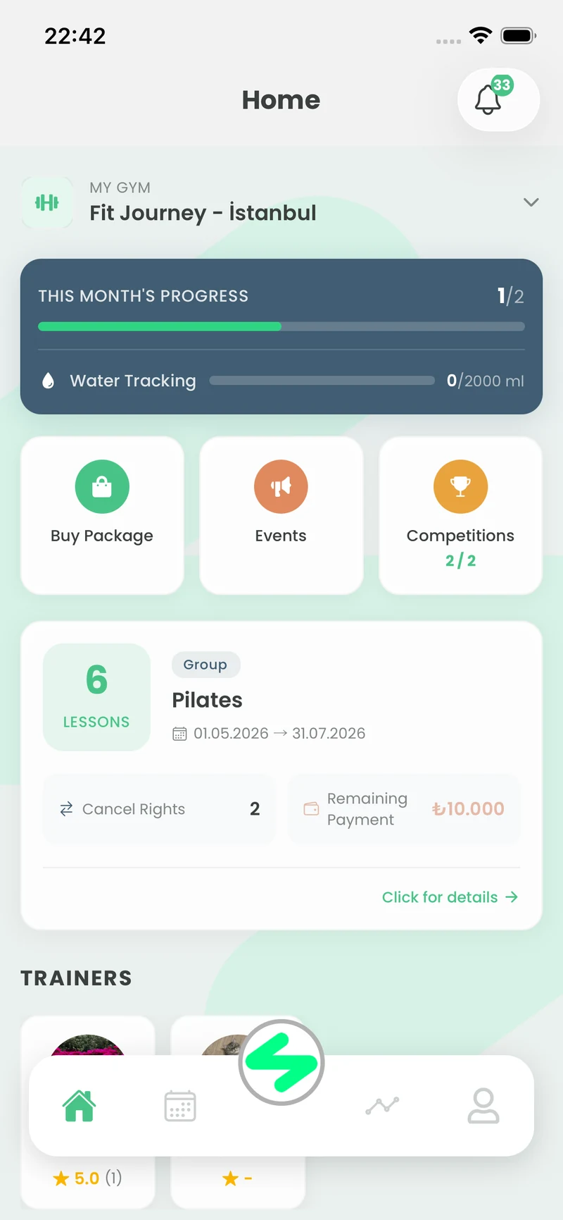 Member app home: package, cancellation rights and remaining balance